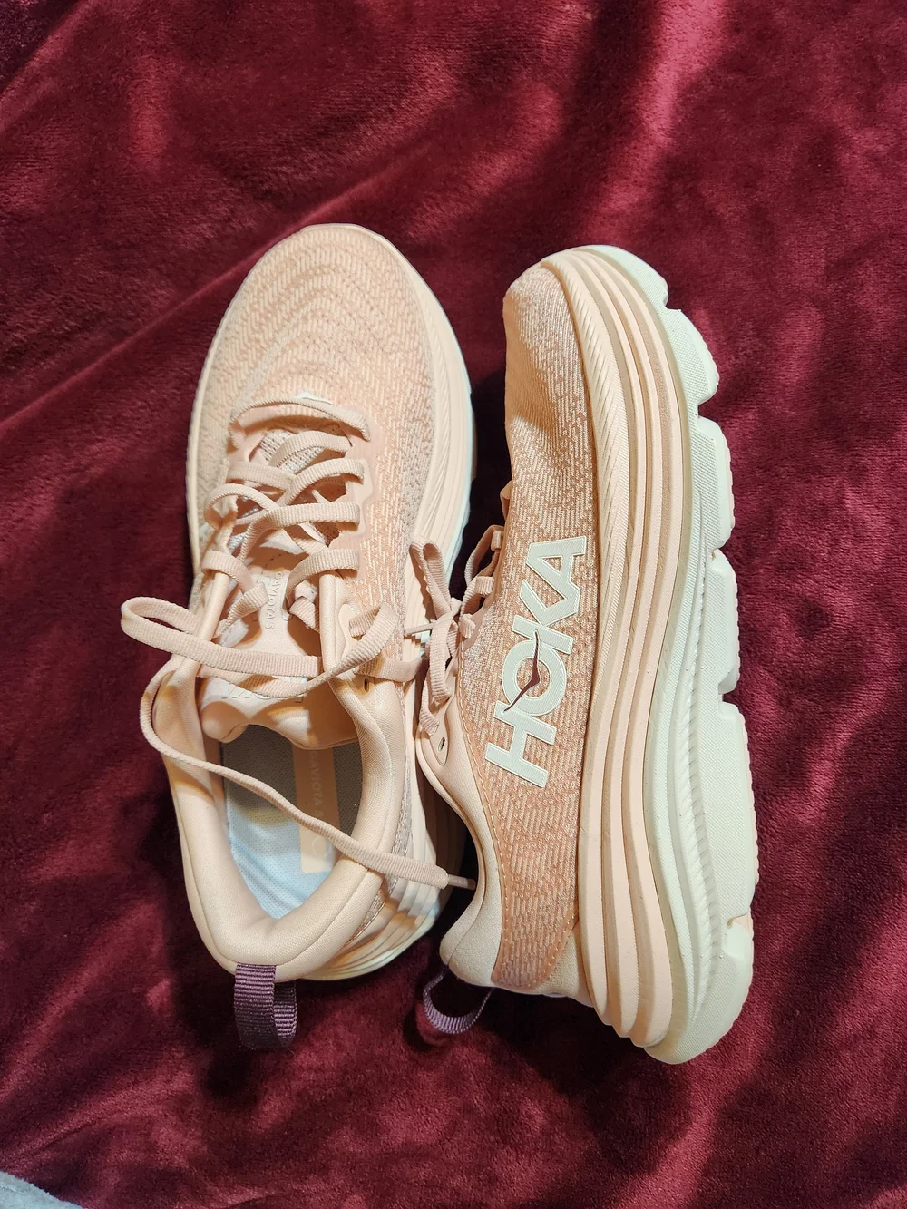Hoka Women's Light Peach Knit Lace-Up Sneakers